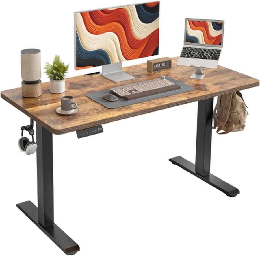PEAM In Hoogte Verstelbaar Bureau Elektrisch 100x60 Cm Sta-Tafel Bureau Dik Gesplitste Plaat Slim Bedieningspaneel 3 Geheugenhoogten Antibotsingssysteem Zit-Sta-Bureau Voor Thuis Kantoor