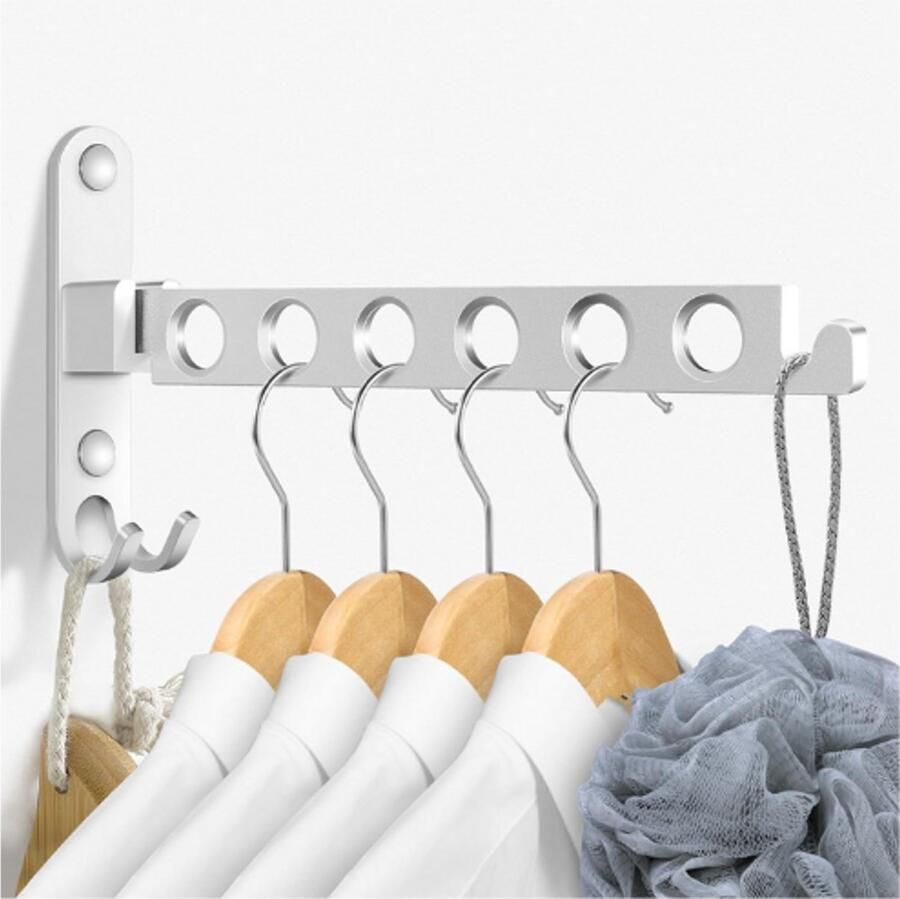 PEAM Inklapbare kledinghaken kledingrek kledingventilator wandhaak inklapbaar klaphaak voor balkon wasruimte badkamer (zilver)