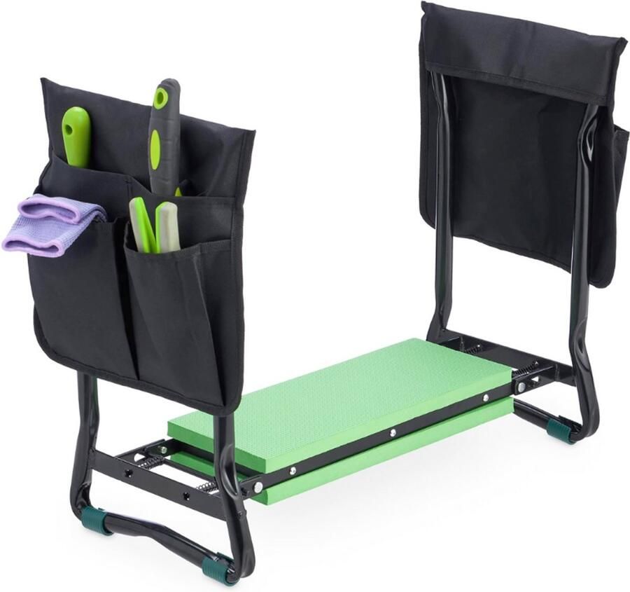 PEAM Inklapbare Kniebank voor Tuinieren – Gewrichtsbescherming & Comfort Tuinkruk tot 150 kg met 2 Opbergzakken Zwart Groen