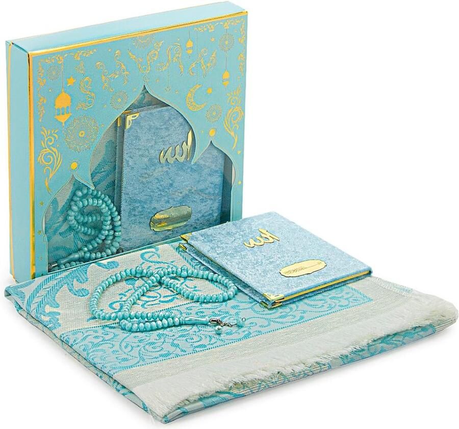 PEAM Islamitisch Gebedskleed Islamitische Cadeauset Luxe Taft Gebedscadeauset Gebedskleed Salah-mat Kralen Rozenkrans