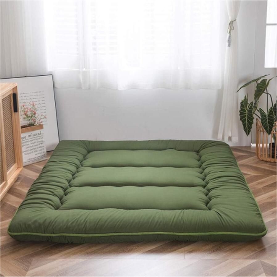 PEAM Japanse Vloermatras Futonmatras Dikkere Tatami-Mat Slaapkussen Opvouwbaar Oprolbaar Matras voor Slaapzaal Bed of Gastenkamer (Groen Eenpersoons)