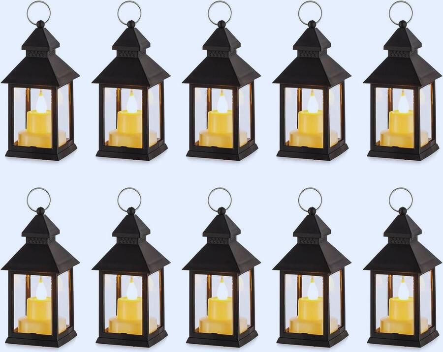 PEAM Kaarslantaarns Halloween Decoraties 10 Zwarte Flikkerende LED Waxinelichtjes Met Marokkaanse Vintage Lantaarns Voor Tafel & Woonkamer Binnen & Buiten Ramadan Sfeer