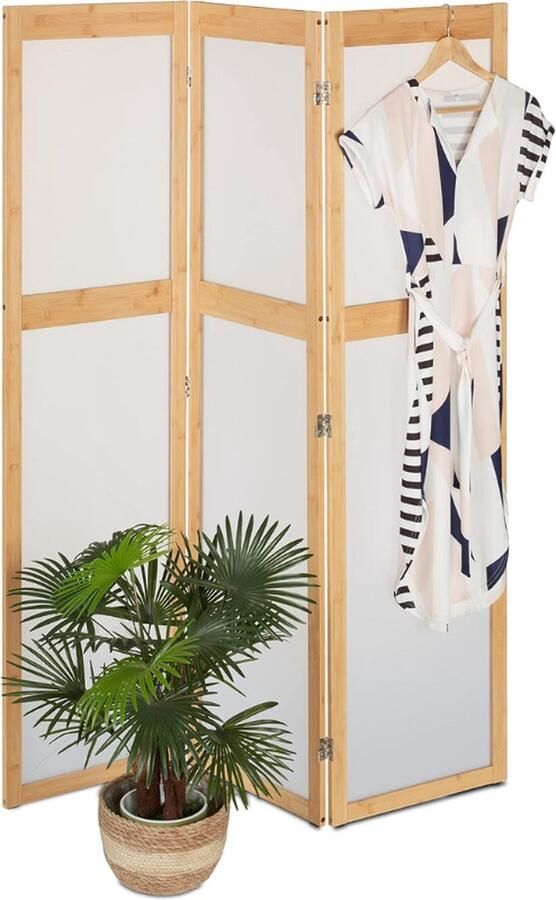 PEAM Kamerscherm 3 Delig Opvouwbare Paravent HxB 168x135 5 cm Kunststof & Bamboe Room Divider Natuur Wit
