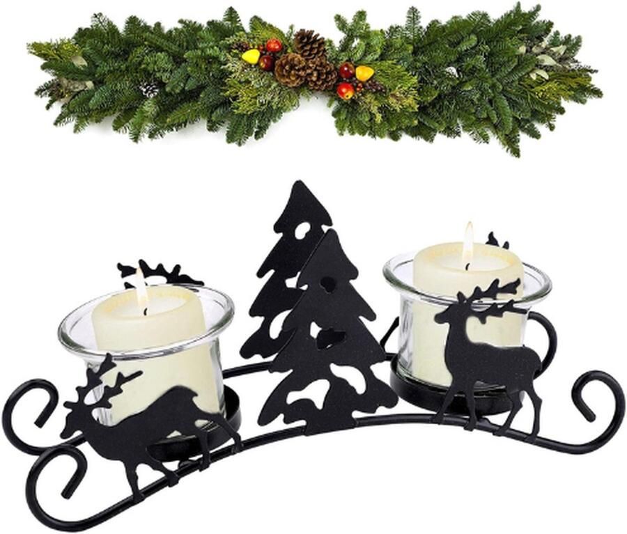 PEAM Kandelaar Houders Kerst Kaars Houder Vintage Metalen Kandelaar Houder Rendier Theelicht Kaarsenhouders Kerst Tafelblad Kandelaars Voor Kerst Xmas Tafel Decoratie