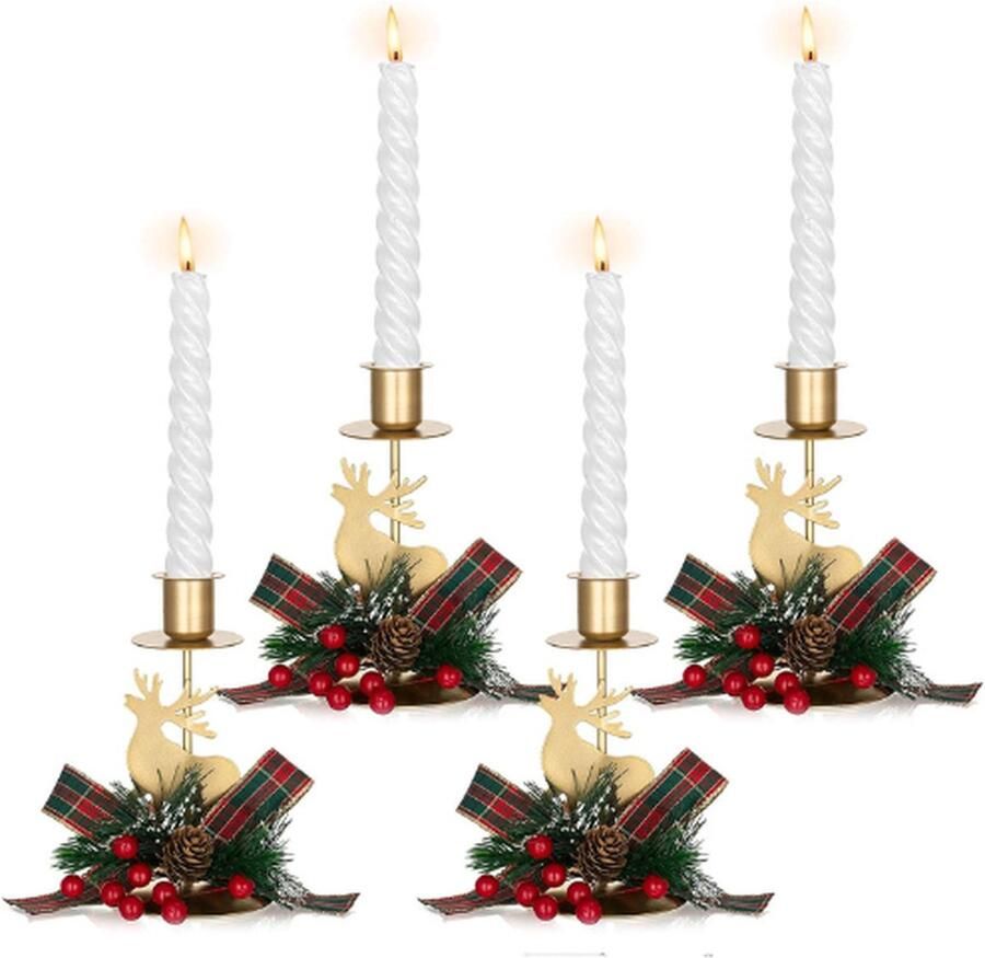 PEAM Kandelaars Met Kerst Boog Decor Gouden Kandelaar Houder Set Van 4 Decoratieve Stag Kandelaars Centerpieces Voor Kerst Tafel Schouwmantel Decoratie