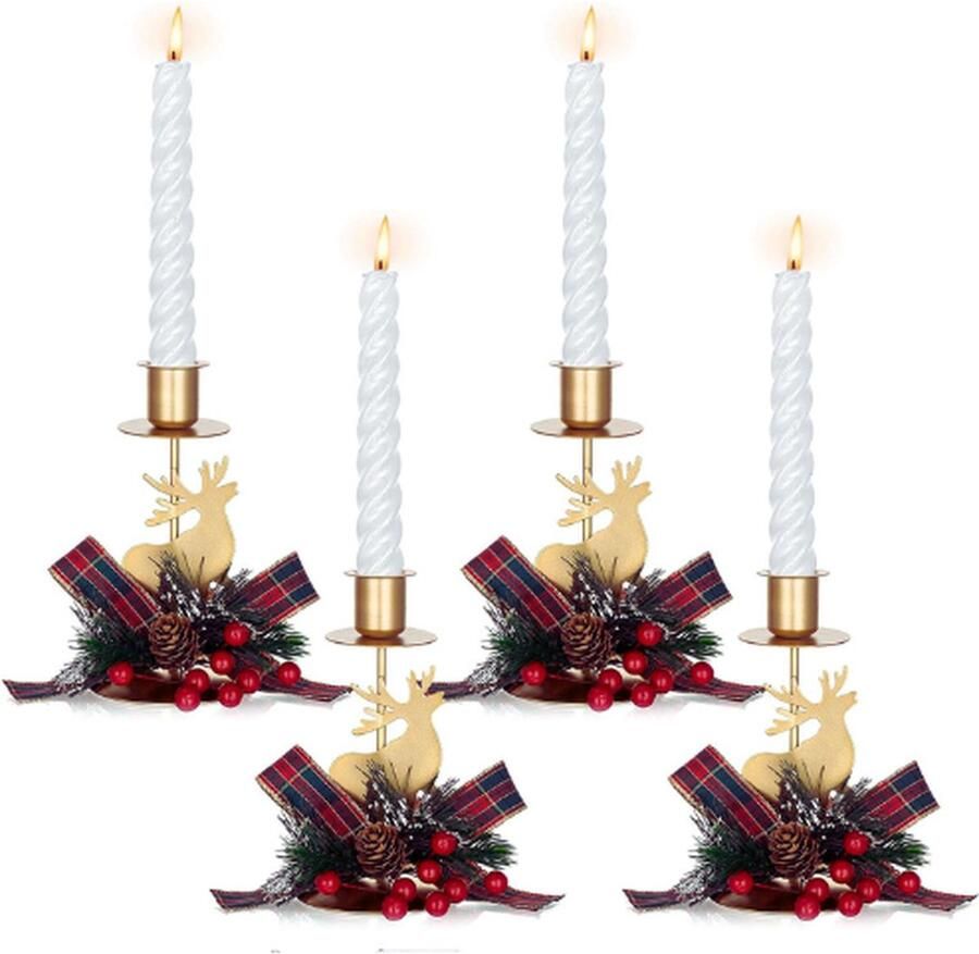 PEAM Kandelaars Met Kerst Boog Decor Gouden Kandelaar Houder Set Van 4 Decoratieve Stag Kandelaars Centerpieces Voor Kerst Tafel Schouwmantel Decoratie