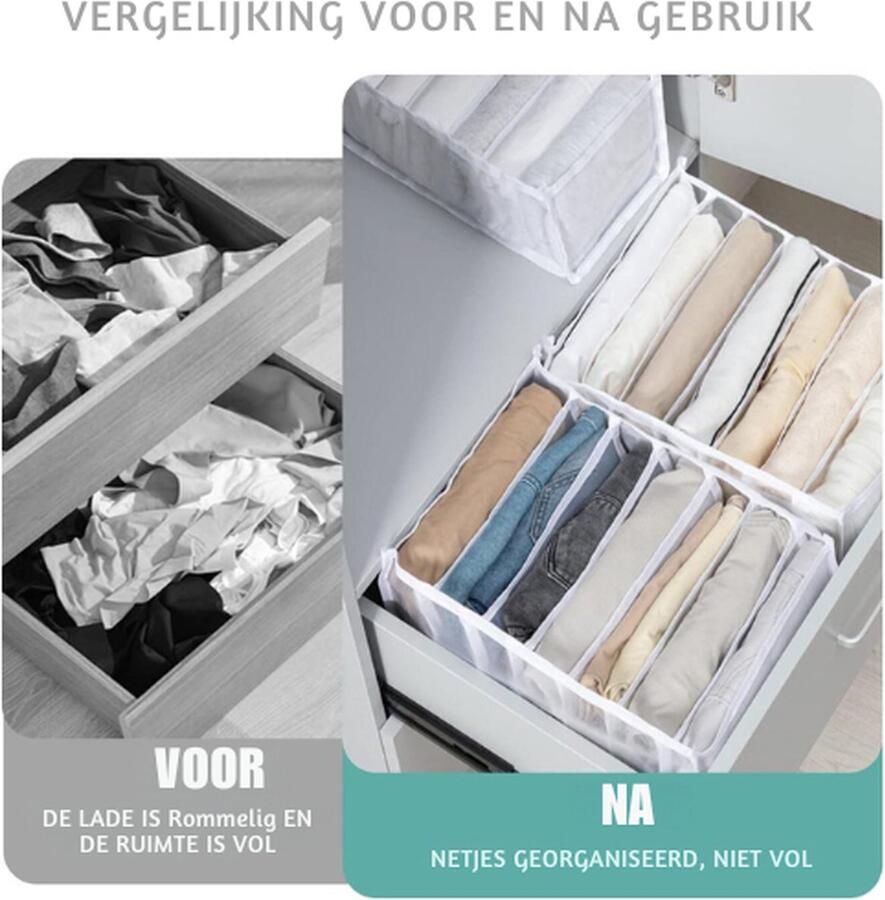 PEAM Kast Organizer Kledingkast Opbergsysteem 2 Stuks Kledingopslag Mesh Opbergdoos Kledingkast Laden Garderobe Broek Jeans 7 Vakken 36x25x20 cm