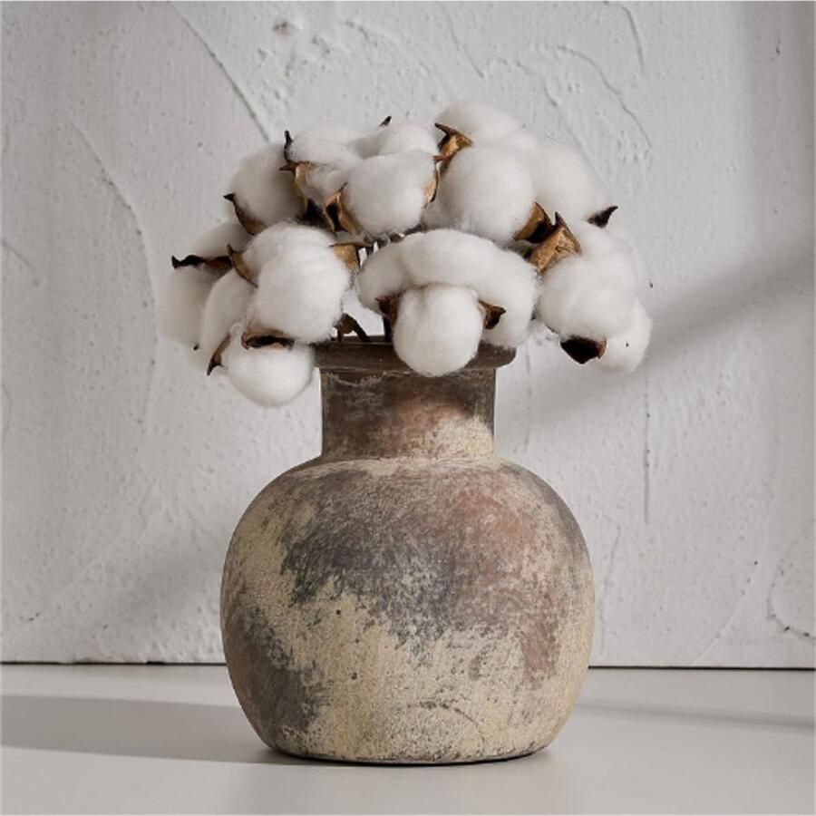 PEAM Keramische Rustieke Boerderijvaas 6 Inch Decoratieve Terracotta Bloemenvaas Boho Aardewerk Vaas voor Tafel Woonkamer & Plankdecor