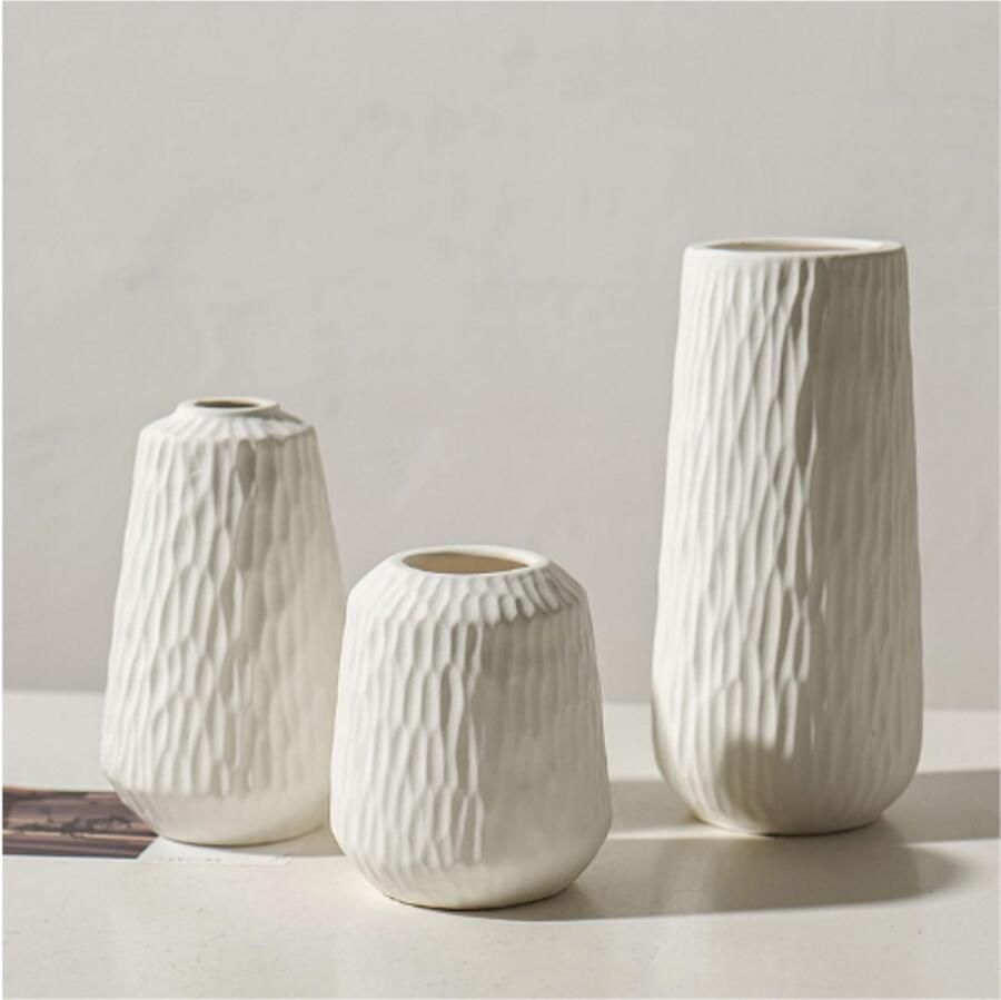 PEAM Keramische Vaas Set van 3 Moderne Decoratie voor Entree Woonkamer en Tafel Witte Vazen voor Pampasgras en Bloemen Decoratieve Accenten in Landhuisstijl Consoletafeldecoratie