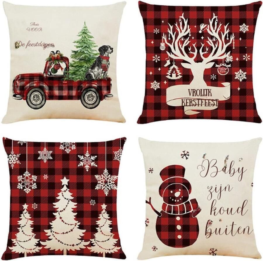 PEAM Kerst Decoratieve Kussenhoes 40x40 Set Van 4 Hertenkussenhoezen Woonkamer Decoratief Kussen Bank Kerstdecoratie Linnen Kussenhoes Kerstkussenhoes Bankkussen Buitenbankkussen