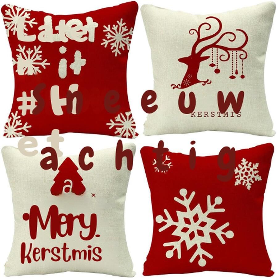 PEAM Kerst Kussenslopen 4 Set Kussensloop Cover Gooien Kussenslopen Bank Kussenslopen Kussenhoezen Kerstmis Kerst Decoraties Kussenslopen (B)