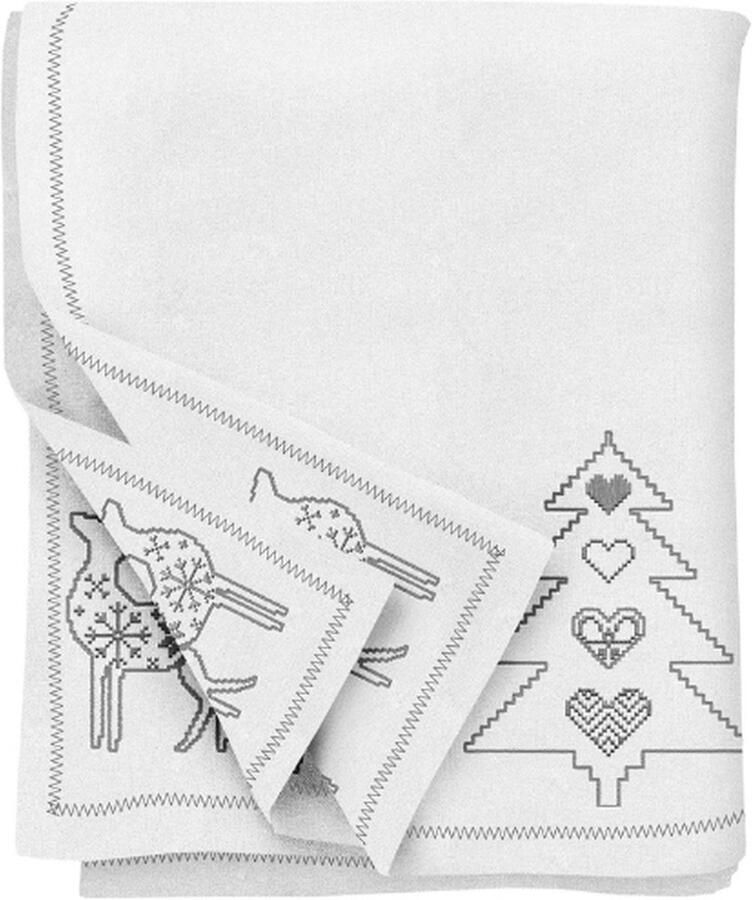 PEAM Kersttafelkleed Feestelijk Linnen Tafelkleed Met Prints in Scandinavische Stijl Voor Woonkamer en Keuken Katoenen Tafelkleed Voor Tafel Van 15-17 Cm Zilveren Geborduurde Details