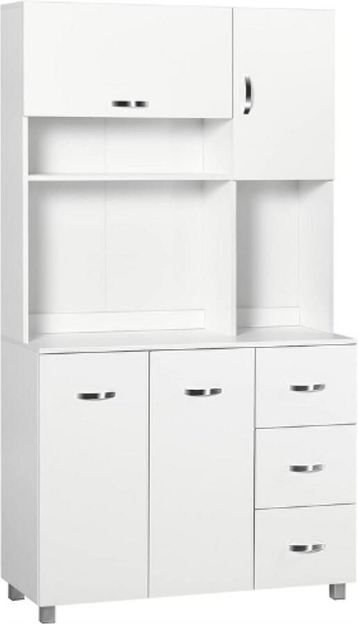 PEAM Keukenkast Hoge Kast Met 4 Deurkasten en 3 Laden Staande Opbergkast Met 3 Open Vakken Wit 100 x 39 5 x 183 5 cm – Ruime Keukenopslag voor Keuken Woonkamer of Eetkamer