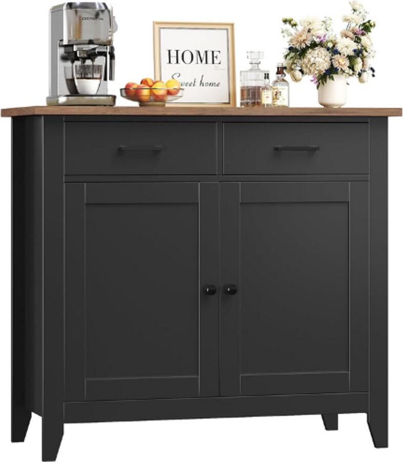 PEAM Keukenkast met Werkblad en 2 Laden & 2 Deuren Dressoir Buffetkast in Landhuisstijl voor Keuken Woonkamer Eetkamer en Hal Houten Meubel