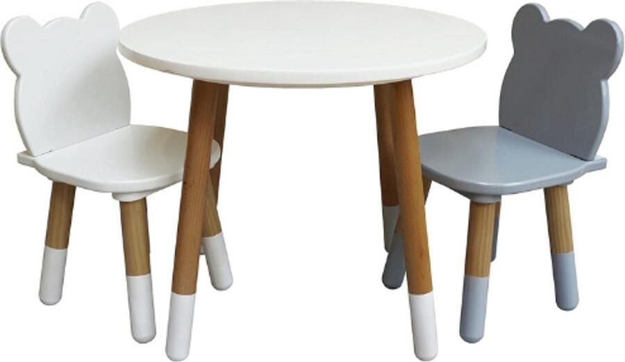 PEAM Kindertafel En Stoelen Set Houten Speeltafel Met 2 Stoelen Perfect Voor Peuters En Kinderen Voor Activiteiten En Spel Geschikt Voor 2-5 Jaar Rond Design - Foto 2