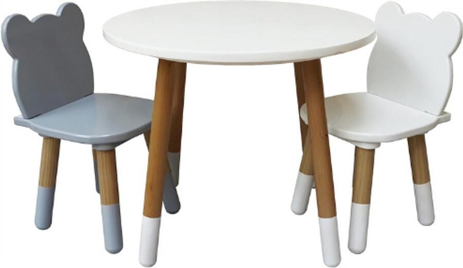 PEAM Kindertafel En Stoelen Set Houten Speeltafel Met 2 Stoelen Perfect Voor Peuters En Kinderen Voor Activiteiten En Spel Geschikt Voor 2-5 Jaar Rond Design