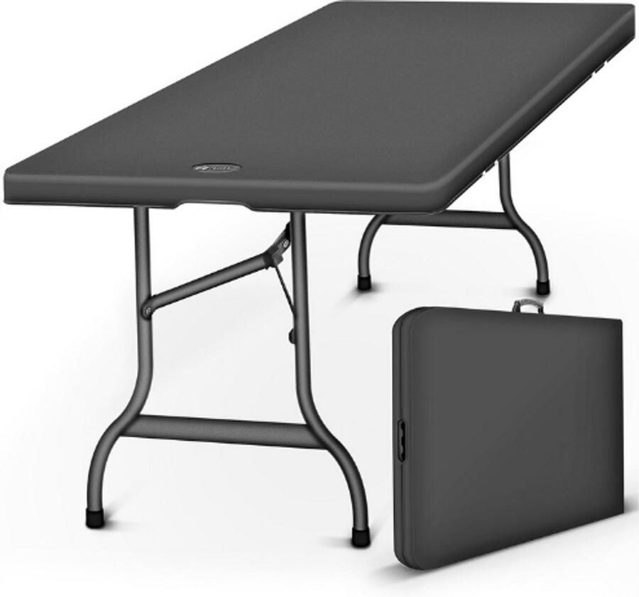 PEAM Klaptafel Kunststof 180x75cm – Inklapbare Buffettafel Met Handgreep – Campingtafel Voor 6 Personen – Buitentafel Tuin Terras Balkon Antraciet