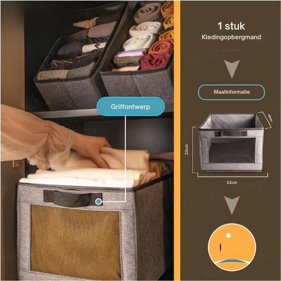 PEAM Kledingkast Organizer Met Transparant 40 X 32 X 23 Cm Grote Capaciteit Boxen Kledingkast Met Stevig PP-Karton Ca. 650 G Opvouwbare Opbergdoos Voor Kleding En Speelgoed