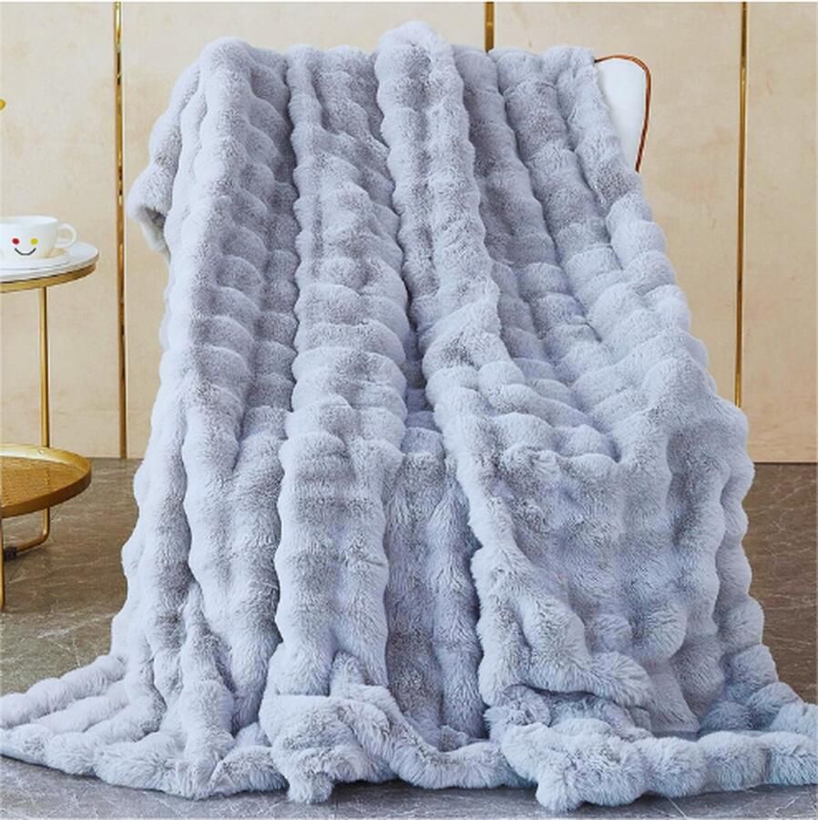 PEAM Knuffeldeken Konijnendeken Pluche Deken Super Zacht Woondeken Dik 1000 g m² Flanel Bankdeken Warme Sprei Veelzijdige Deken voor Bed Bank Slaapkamer Kantoor Lichtgrijs