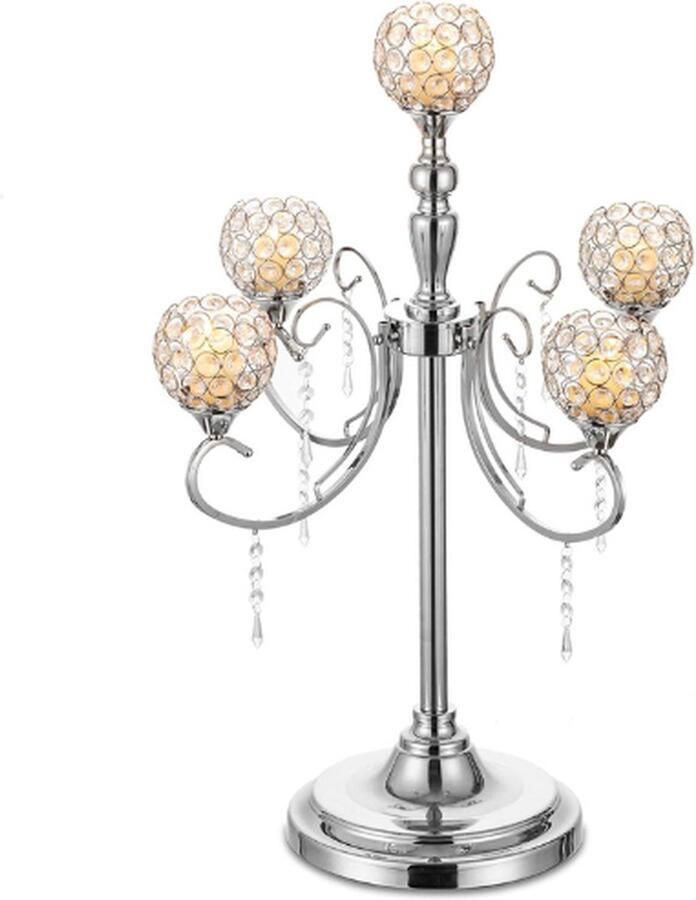 PEAM Kristal Kandelaars Zilver 75 cm 5-Kaarsen Kandelaars Voor Fonkelende Centerpieces Bruiloft -Evenementen Partijen Eettafel Open Haard En Kerst