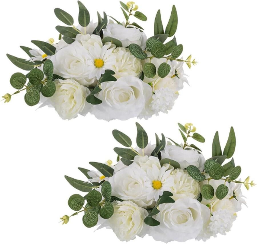 PEAM Kunstbloemen Voor Tafels Decoratie 2 Stuks 24cm Diameter Witte Nep Bloem Centrepieces Rozen Ballen Faux Bloemen Boeket Arrangement Zijde Voor Bruiloft Partij Kerst Centrepiece