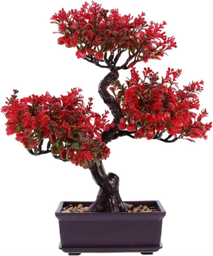 PEAM Kunstbonsai Boom Kunstmatige Bonsai Decor Groene Plant Model Simulatie Potplant Voor Thuis Tafel Kantoor Bureau Decor Rood