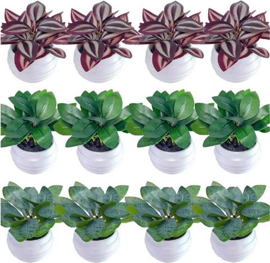 PEAM Kunstplanten 12 Stuks Mini Kunstbloemen In Pot Decoratieve Plastic Planten Voor Balkon Buiten Tafel Wand En Kamerdecoratie Onderhoudsvrije Nepbloemen In Witte Potten