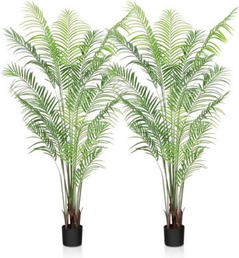 PEAM Kunstplanten Groot 190 cm Kunstplant in Pot Plastic Palm Decoratie voor Woonkamer Balkon Slaapkamer Kantoor Perfect Housewarmingscadeau (2 Stuks)