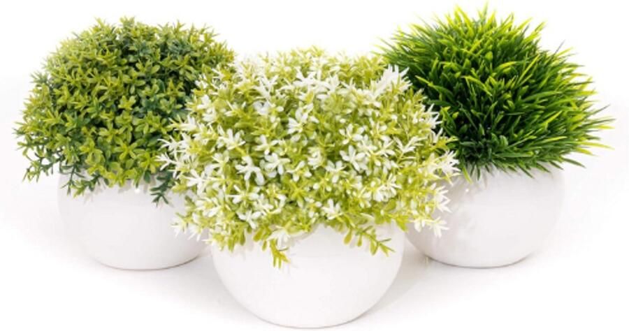 PEAM Kunstplanten In Pot Set Van 3 Keramische Mini-Vetplanten Voor Woonkamer Keuken Bureau Balkon Kantoor Wanddecoratie Vensterbank Modern Kunstbloemen