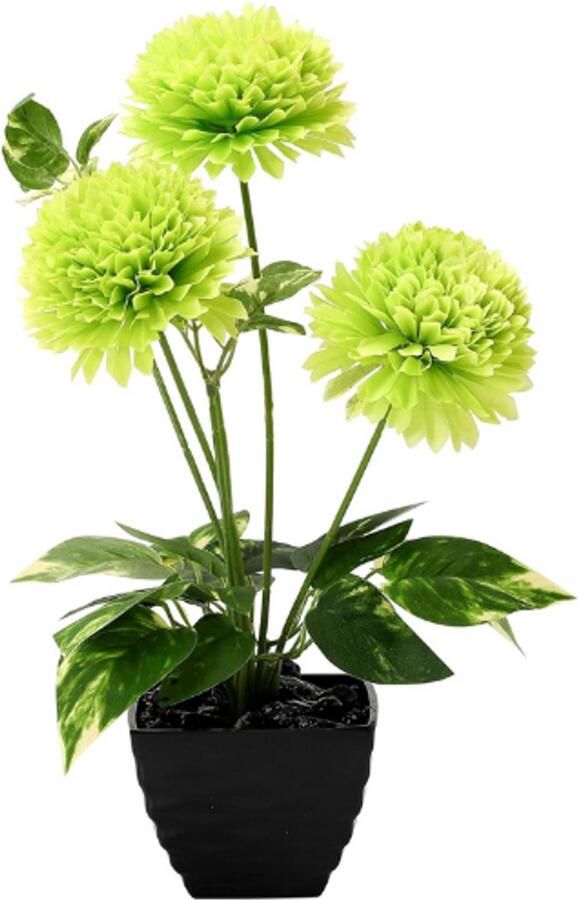 PEAM Kunstplanten Met Bloemen En Vaas Bolvormige Chrysant In Pot Sfeervolle Kunstbloemen Voor Woonkamer Thuiskantoor Bureau Keuken Tuin En Binnendecoratie Groen