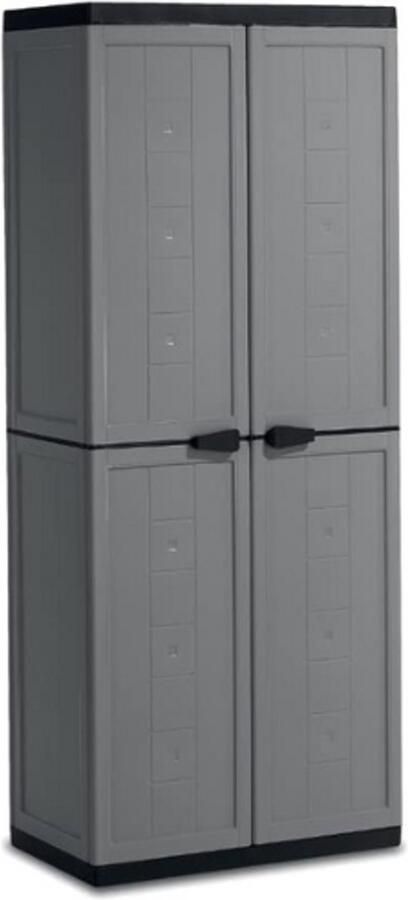 PEAM Kunststof Kast Voor Binnen En Buiten – Opbergkast Met 2 Deuren En Verstelbare Legplanken – Donkergrijs-Zwart – 68 x 39 x 166 cm – 1 Stuk