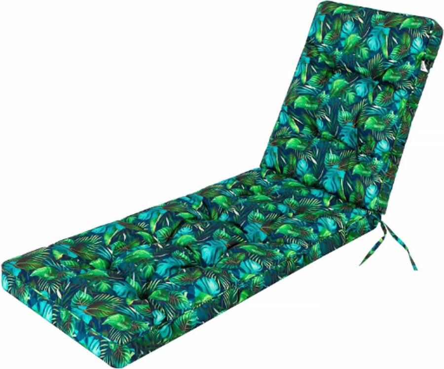 PEAM Kussens Voor Dekstoel – Comfortabel Ligkussen – 201 x 55 x 8 cm – Voor Tuinligstoel & Ligbed – Blauw Bladeren
