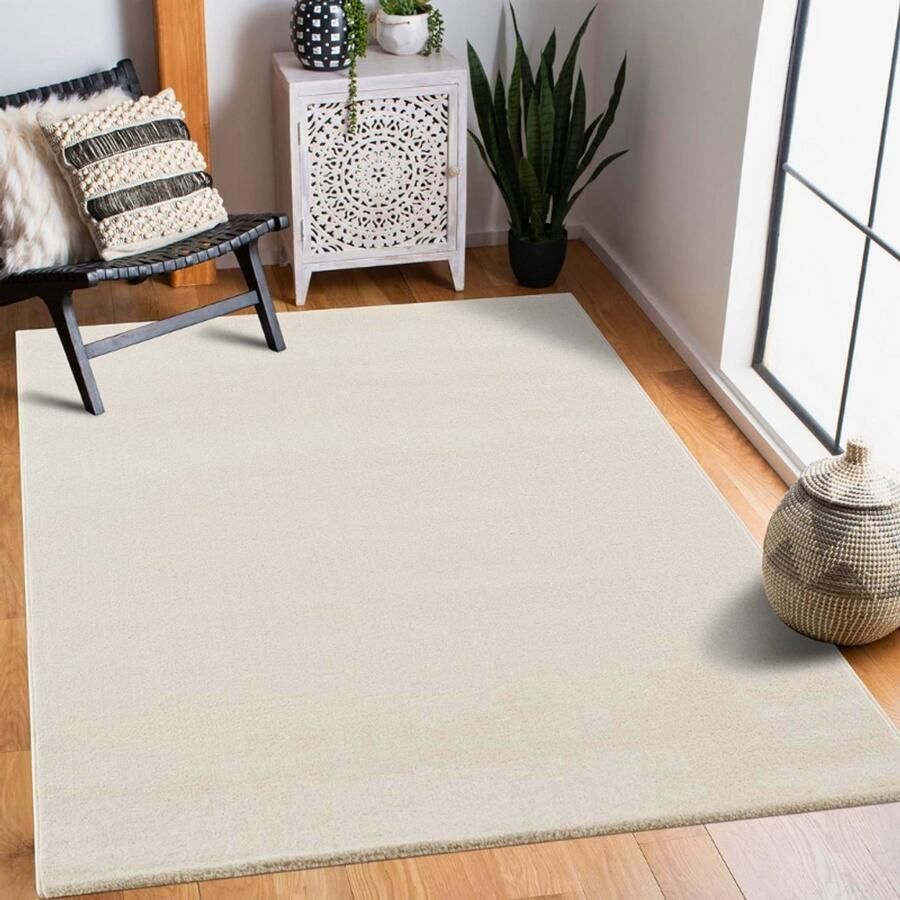 PEAM Laagpolig Tapijt 120x170 cm – Effen Modern Vloerkleed – Voor Woonkamer Slaapkamer Kantoor Hal Kinderkamer & Keuken – Crème