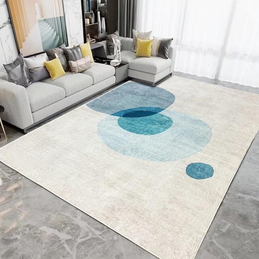 PEAM Laagpolig Vloerkleed 200x250 Cm – Modern Geometrisch Design – Antislip & Decoratief – Lichtblauw Beige Voor Woonkamer & Slaapkamer