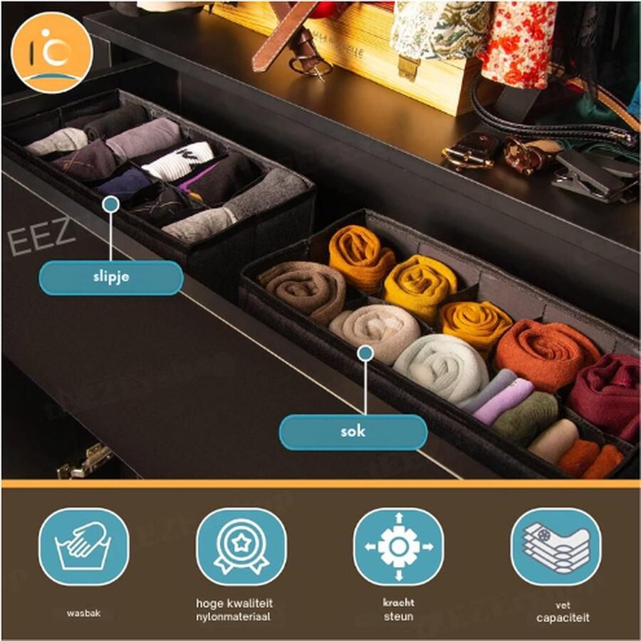PEAM Lade-Organizer 2 Stuks Met 20 Grote Roosters (Ca. 8 X 6 X 13 Cm Rooster) Opvouwbare Lade-Opbergdoos Met Onderkant Stevig PP-Karton Lade-Opbergsysteem Voor Sokken En Riemen