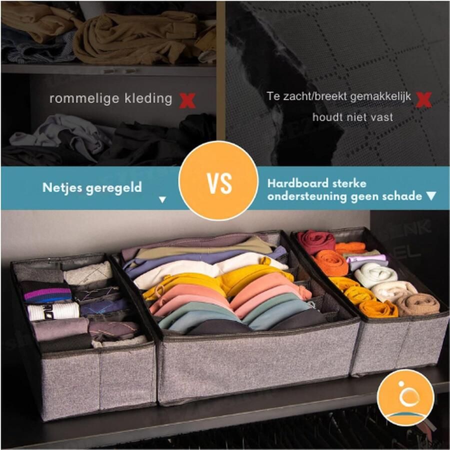 PEAM Lade-Organizer Voor Beha Met 6 Grote Roosters Van Mesh (Ca. 35 X 5 X 13 Cm Rooster) Opvouwbare Opbergdozen Met Onderkant Stevig PP-Karton Kledingkast Organizer Voor Sportbeha's Kousen