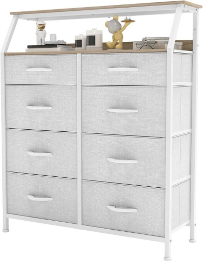 PEAM Ladekast-Met-8-Laden-Stoffen-Ladekast-Met-Planken-Gemakkelijk-Trekhandvat-Stevig-Stalen-Frame-Opbergladen-Voor-Slaapkamer-Kinderkamer-Kast-Lichtgrijs