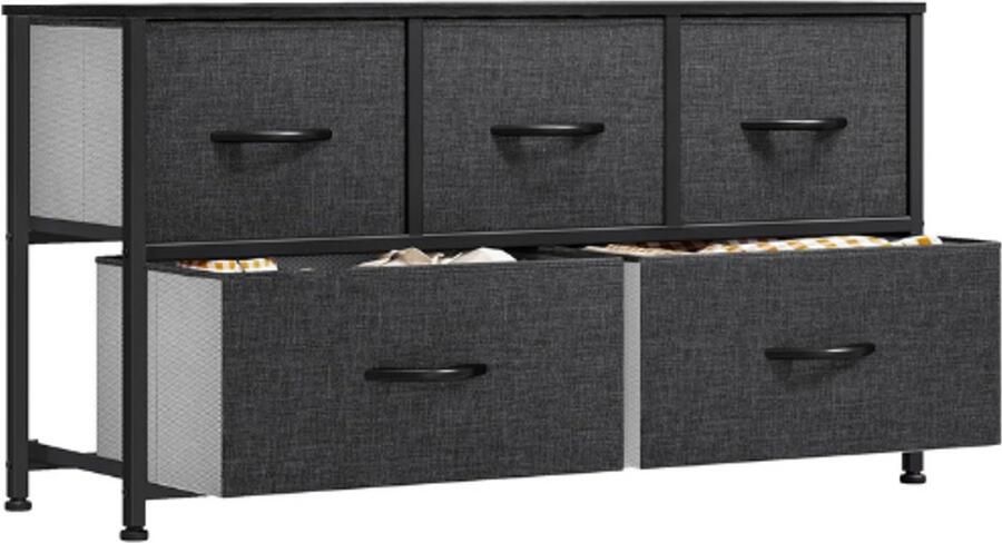 PEAM Ladekast Opbergkast Met 5 Lades Voor Slaapkamer Woonkamer Stevig Stalen Frame Gemakkelijk Te Trekken Stoffen Bakken Houten Bovenkant Stoffen Dressoir