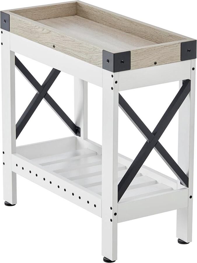 PEAM Landelijke Witte Bijzettafel – Smal Nachtkastje & Sofa Tafel – Compact Design Voor Woonkamer Slaapkamer & Kleine Ruimtes