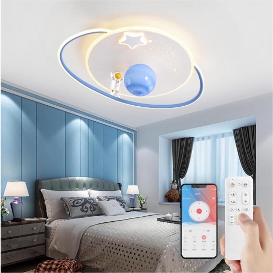 PEAM LED Dimbare Plafondlamp Astronaut Plafondlamp Modern Cartoon voor Kinderkamer Plafondlicht met Afstandsbediening voor Slaapkamer en Woonkamer 50cm