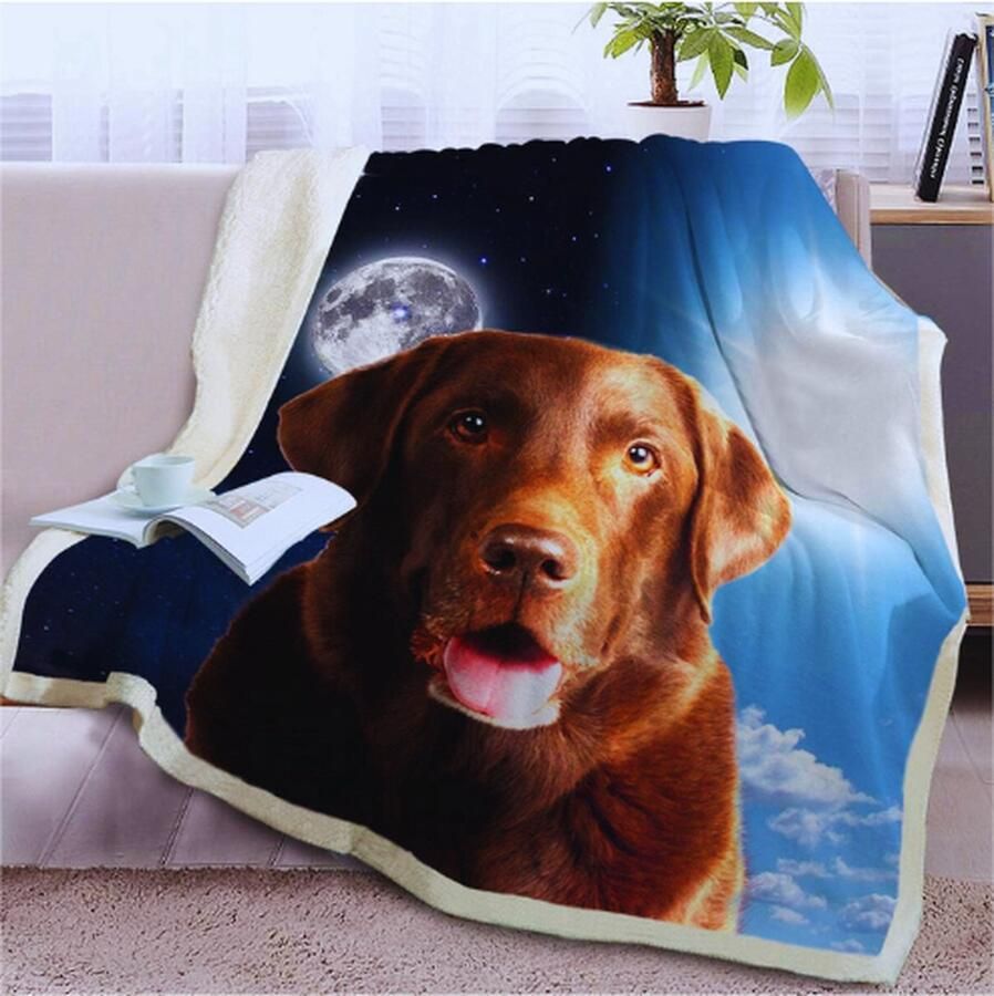 PEAM Leuke Hond Plaid Deken Sherpa Fleece Deken 3D Dier Print Omkeerbare Dekens Voor Bed En Bank Labrador Retriever Tweeling Dubbel (150x200cm)