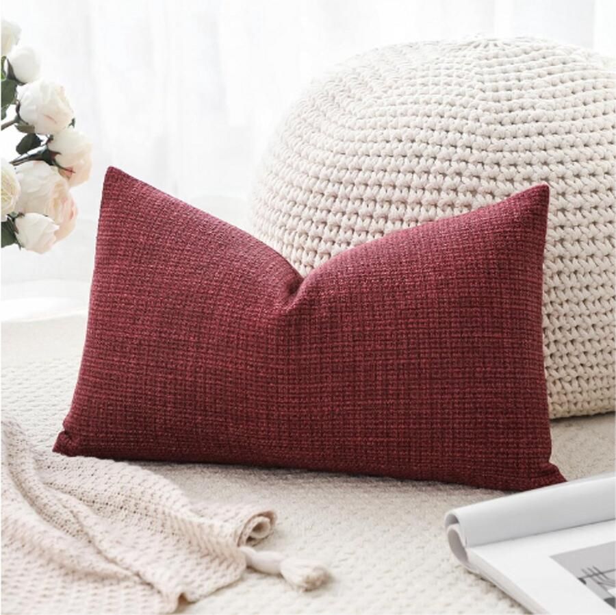 PEAM Linnen Kussenhoes 40x60 cm Decoratieve Lendenkussensloop Voor Bank Slaapkamer & Auto Bordeaux