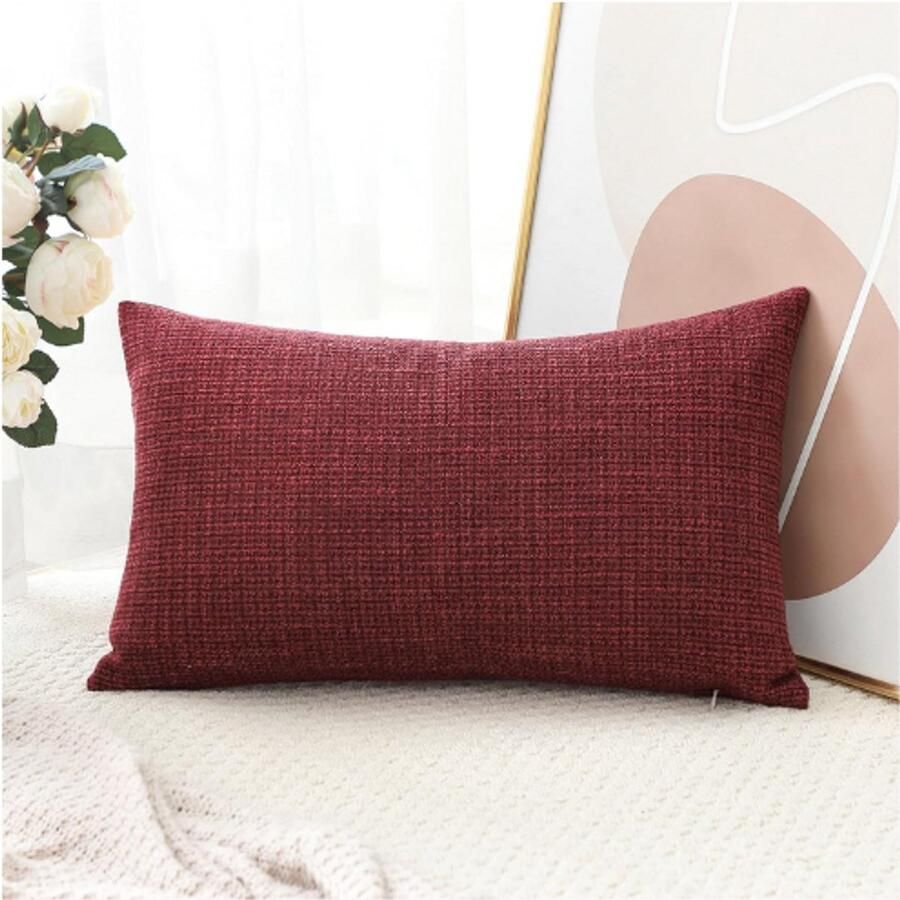 PEAM Linnen Kussenhoes Set Van 1 Decoratieve Lendenkussensloop 40 x 60 cm Voor Huisdecoratie Bank Slaapkamer Auto Bordeaux