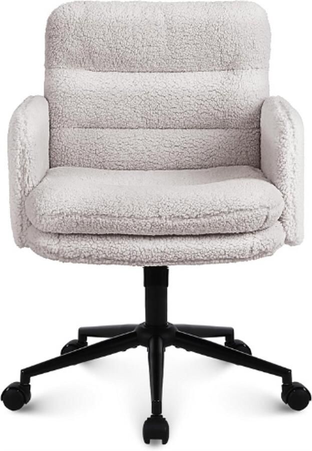 PEAM Luxe Bureaustoel Ergonomische Imitatie Kasjmier Office Chair Comfortabele Draaistoel Voor Thuis & Kantoor Verstelbare Zithoogte Crème