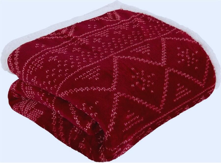 PEAM Luxe Fairisle Gedrukt Flanel Fleece Rood Gooi Over Sofa Super Zachte Warme Gezellige Bed Deken Sprei Met Sherpa Reverse 150 cm x 200 cm