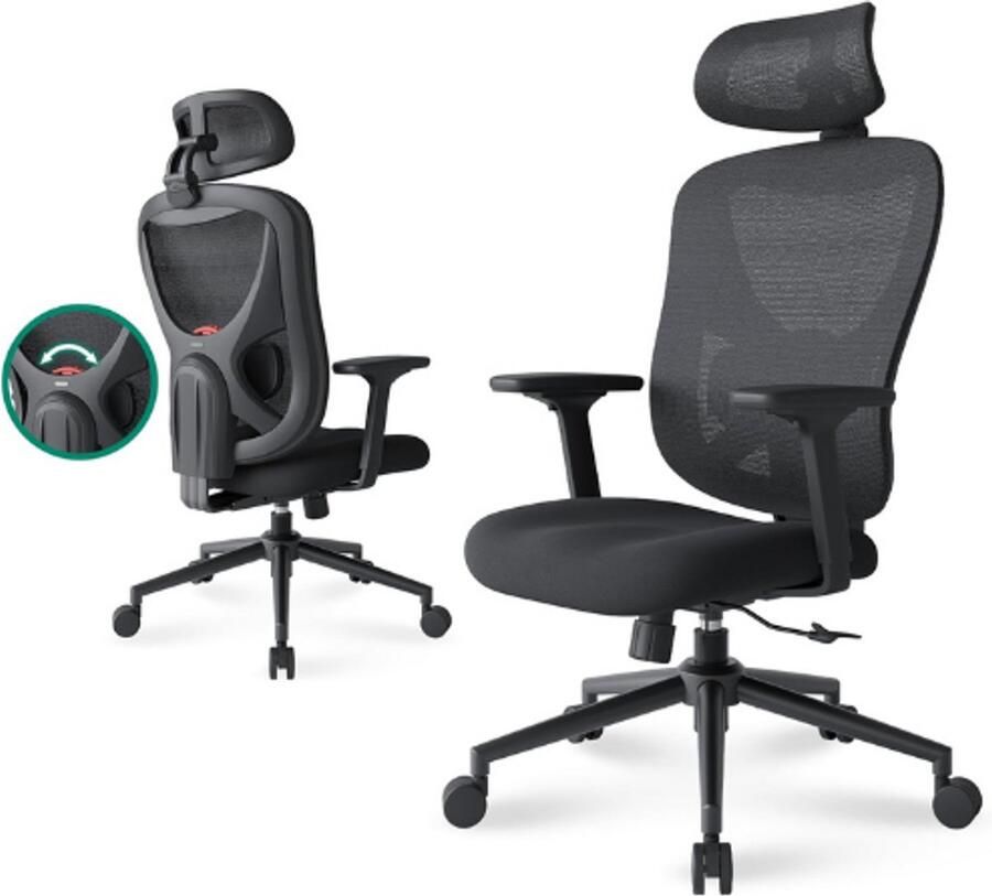 PEAM M75-Ergonomische-Bureaustoel-3D-Lendensteun-Verstelbare-Hoofdsteun-Hoge-Rugleuning-3D-Armleuning-Verstelbare-Rugleuning-Draaibaar-Zwart