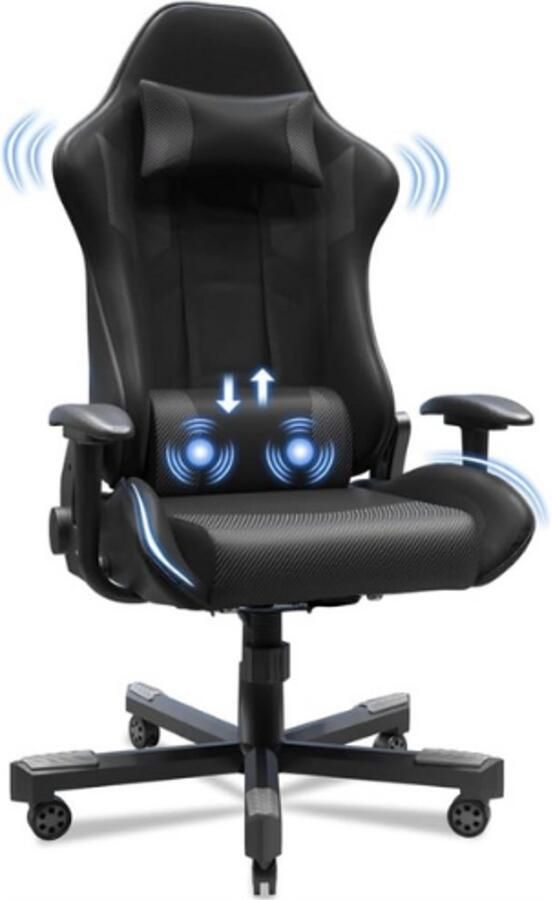 PEAM Massage Gamingstoel Ergonomische Racing Bureaustoel In Hoogte Verstelbaar Lendensteun & Ligfunctie 150 kg Belastbaarheid Zwart