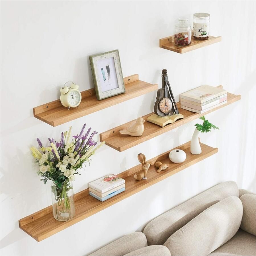 PEAM Massief Eiken Houten Drijvende Plank Creatieve U-Vormige Display Rekken Voor Woonkamer Kantoor Slaapkamer Badkamer Keuken 90CM Houtkleur RF-GB545