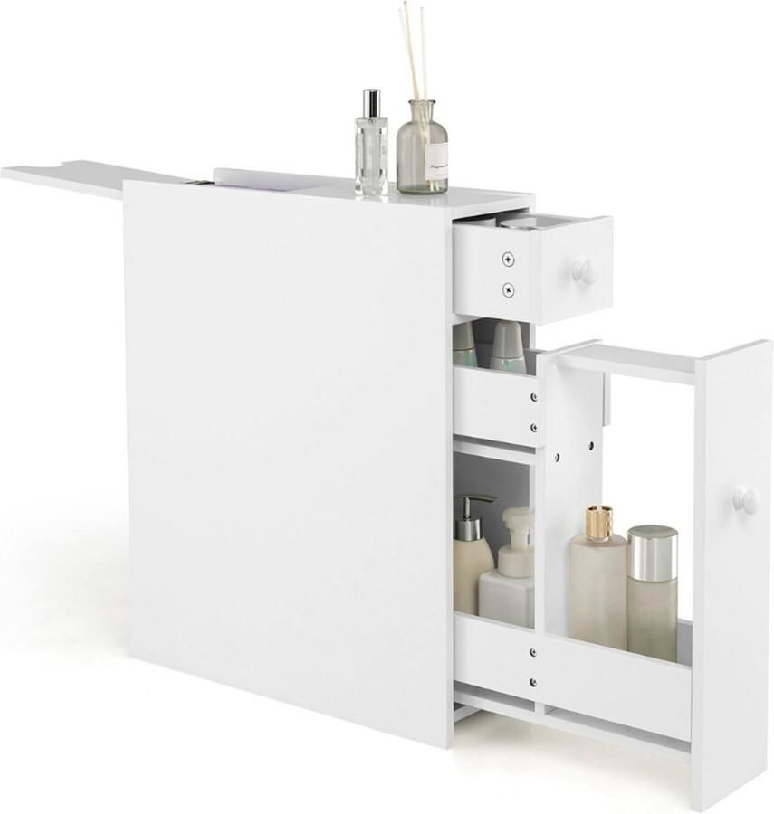 PEAM Met Laden Smalle Niche Kast Van Hout Badkamerkast Badkamerrek Zijkast Keukenkast Multifunctionele Kast Voor Badkamer Keuken Woonkamer 16x48x58 Cm Wit