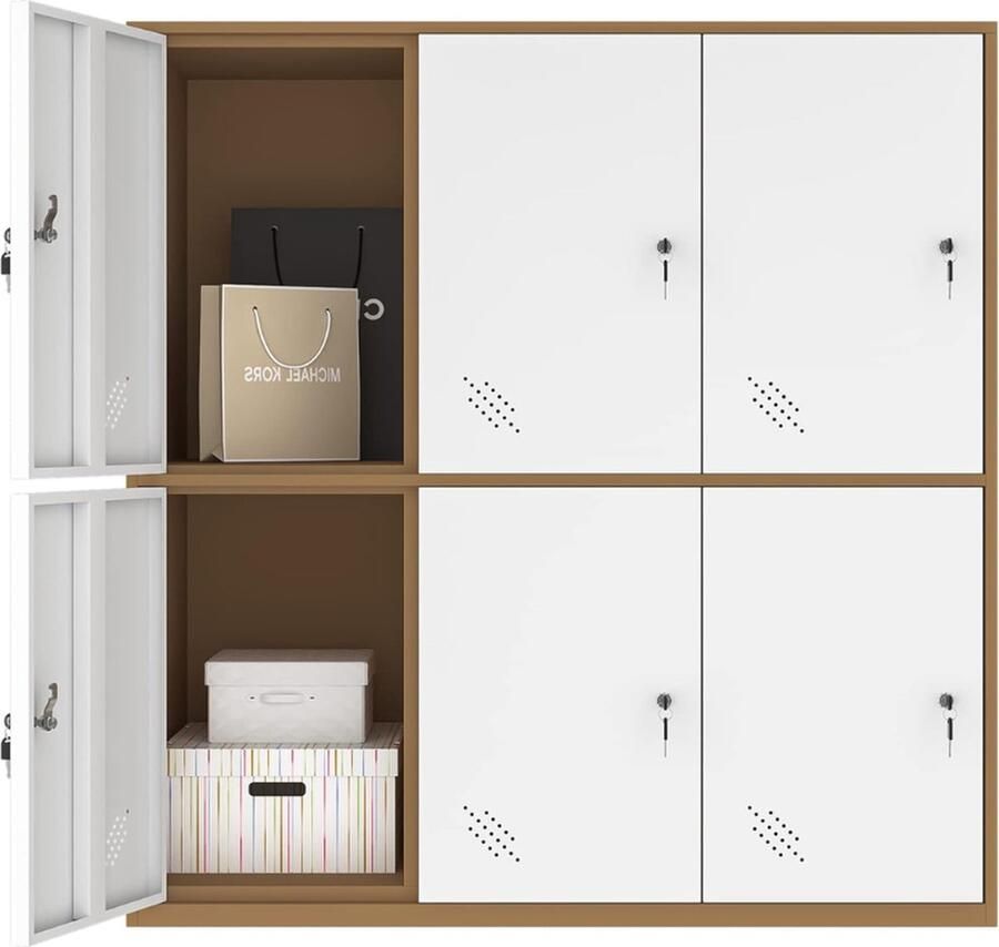 PEAM Metalen Kantoor en Thuis Lockerkast Met 6 Deuren Opslag Voor Stoffen Schoenen of Tassen Twee Lagen 3 Componenten Locker Kast Metalen Kast Voor School en Woonkamer Wit 6D